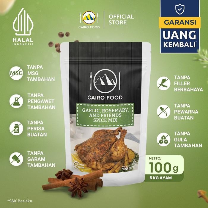 

DISKON Bumbu Garlic, Rosemary and Friends Sehat Tanpa MSG, 100% Rempah MurniCoFood - 100 gram READY