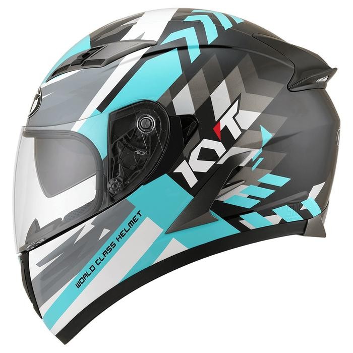 KHUSUS GRAB HELM KYT FALCON FR FLOW - BLACK/AQUA BLUE