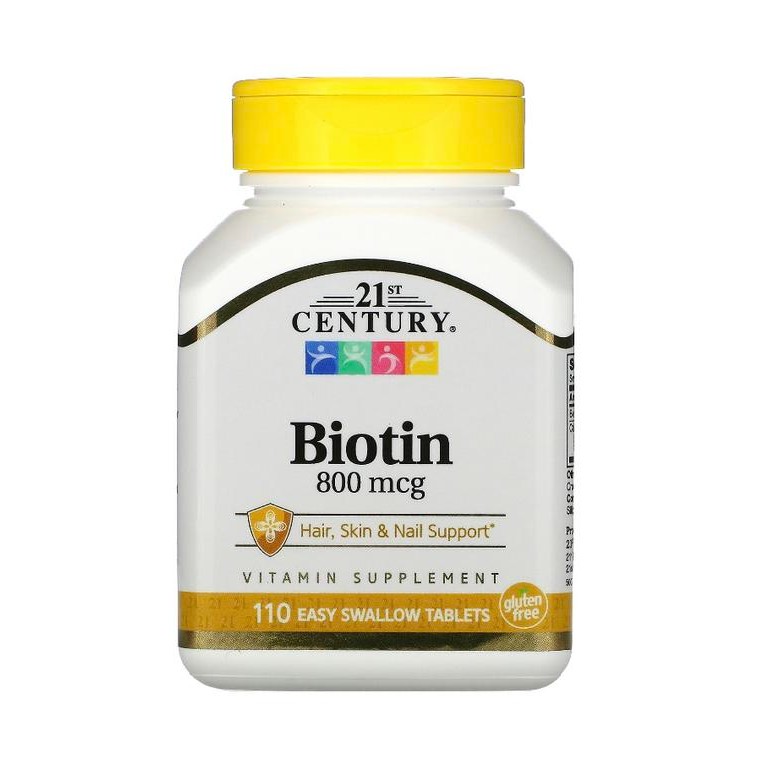 Biotin 21st Century 800 mg hair skin nail support vit B complex 110 tb