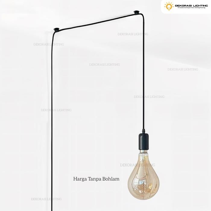 Terbaik Fiting Lampu Gantung Hitam + Kabel Saklar On/Off Panjang Kabel Bisa Costum + Colokan Broco