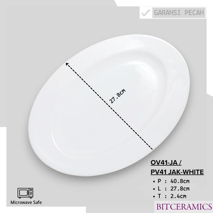 Piring Saji Keramik 40.8Cm (1Pcs) Putih Polos By Indo Keramik / Piring Oval Keramik / Piring Saji