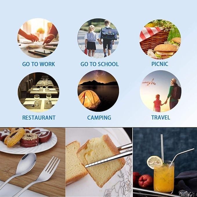 Set Alat Makan Stainless Steel Set Peralatan Makan Outdoor Set Alat Makan 7in1