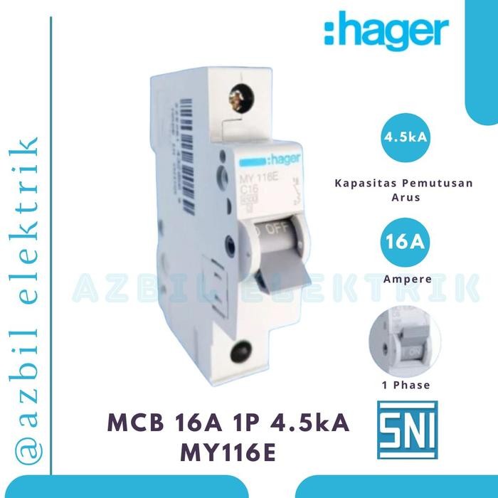 Hager Mcb 16 Ampere 1 Phase 4.5 Ka [Original]