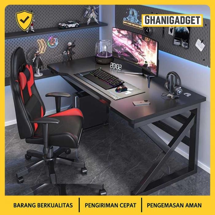 Meja Kerja Belajar Komputer Laptop PC Gaming Besar Bahan Besi Desk + Lubang Kabel Kokoh Stabil