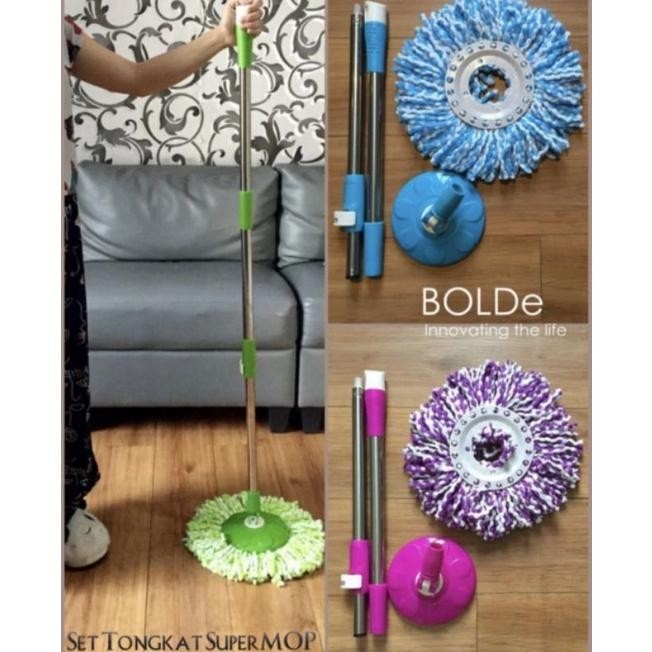 ASLI Tongkat Set Super MOP Plus Kepala mop + Kain Pel BOLDe / Handle Set Bolde + Kain Pel Bolde