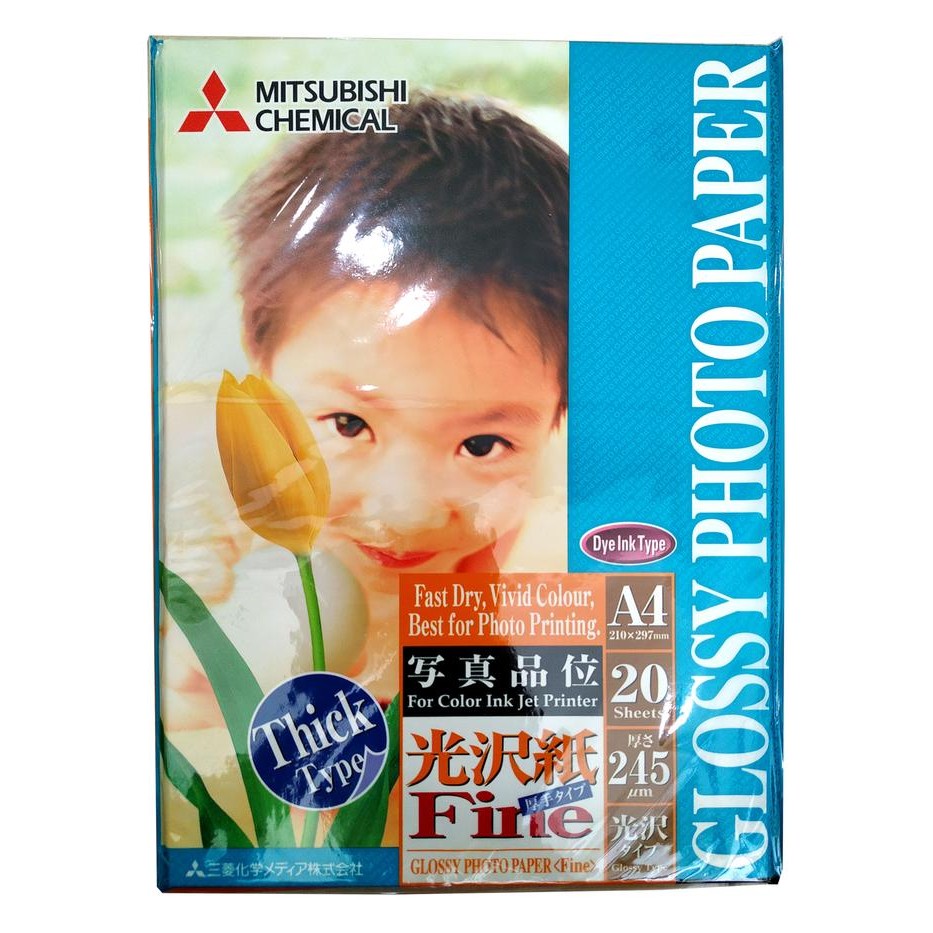 

Kertas photo Mitsubishi Coated Paper A4 GLOSSY PHOTO FINE 20'S