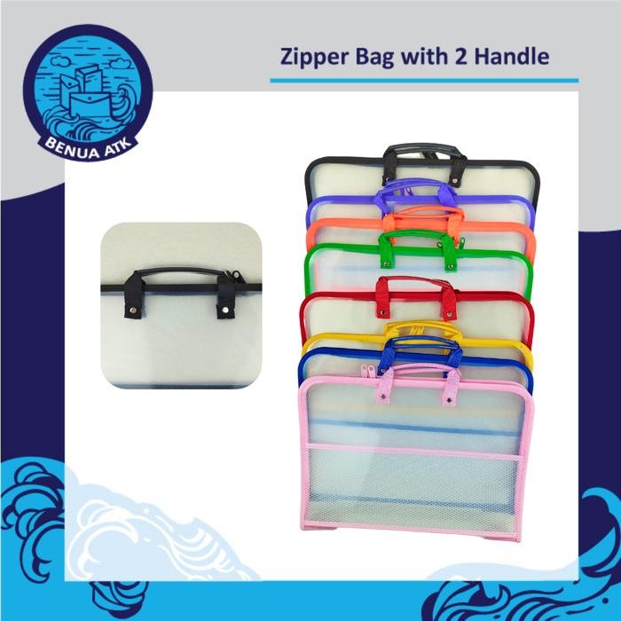 

New Map Plastik Tas Resleting with 2 Handle / Zipper Bag 2 Handle Folio
