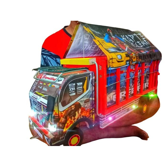 mainan set truk kayu jumbo Panjang 55 cm full variasi FF Lampu Miniatur Control Remote Toys