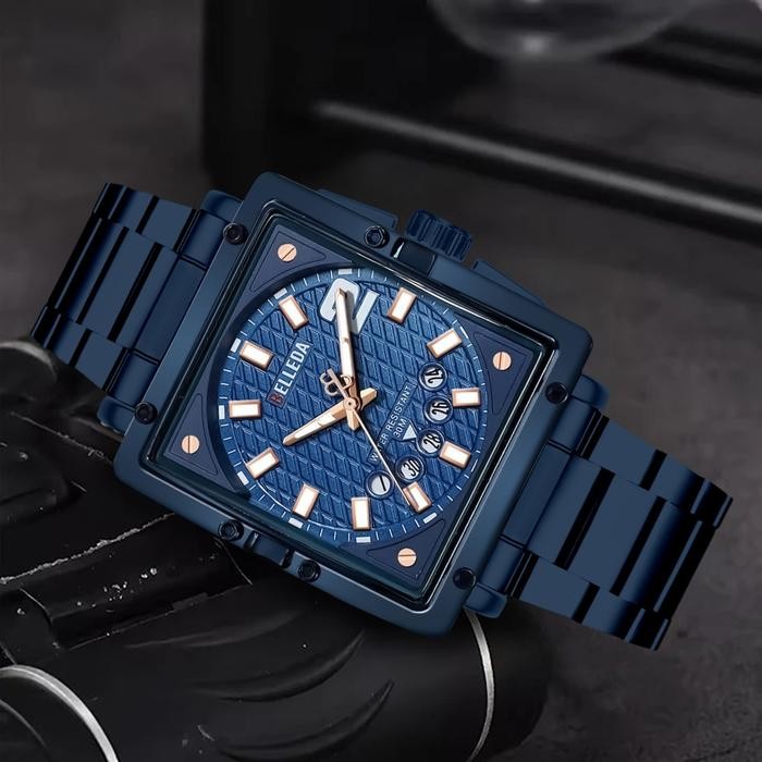 Live Buy 1 Get 1 Jam Tangan Belleda 9085 Rantai Jam Tangan Analog Segi Tanggal Pria Wanita Watches