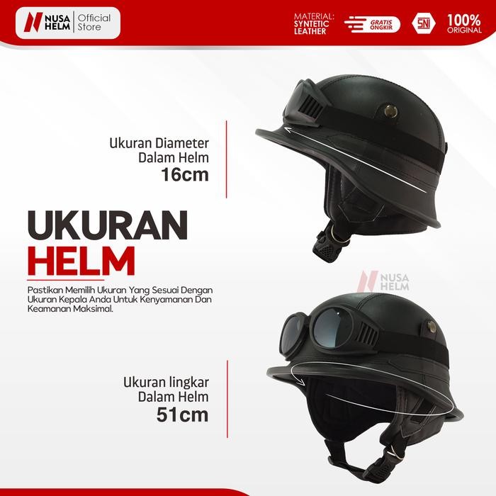 Helm Dewasa Nazichips Vintage Motor Tentara Jerman Remaja Kulit Sintetis Kacamata
