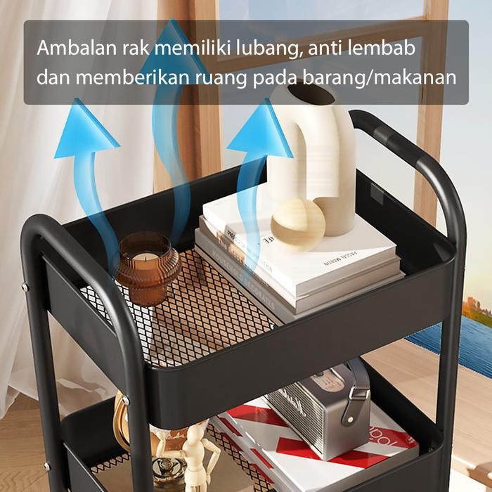 Hugo Rak Dapur Besi Serbaguna Rak Besi Penyimpanan Bertingkat Rak Kamar Mandi Rak Salon Rak Troli