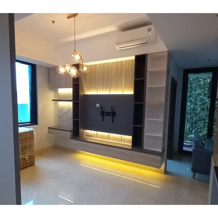 RAK TV / MEJA TV / BACKDROP TV MINIMALIS / BACKDROP TV HPL / LEMARI TV