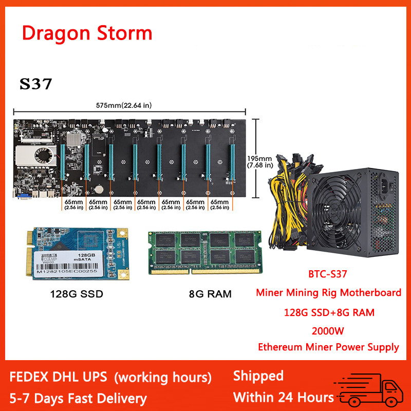 NEW S37 Mining Motherboard 8 GPU Mainboard With CPU Crypto ETC RVN BTC Riserless Mining Expert Board
