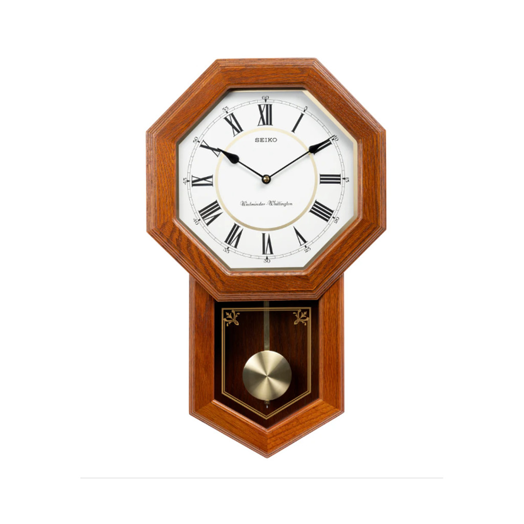 Jam Dinding Seiko QXH110 QXH110B Wooden Case Brown Color White Dial Pendulum Dual chimes Vintage Wal
