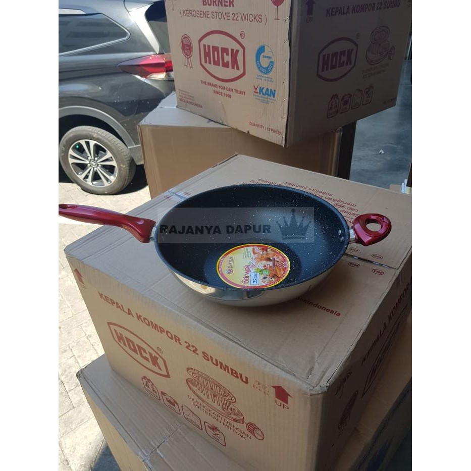 Terbaik Wajan Induksi Marble Stainless Steel Anti Lengket Supra 32 Cm - Wajan 100% Ori