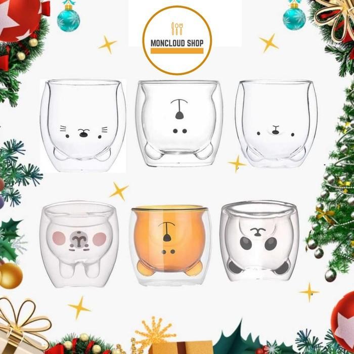 Gelas Kaca Bening Unik Lucu Gelas Kopi Anti Panas Double Wall 250 ml