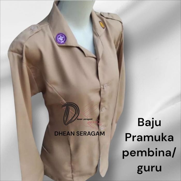 SIAPKIRIM baju PEMBINA/GURU pramuka kantong bawah tanpa tali seragam sekolah Katun Panjang READY