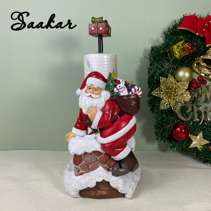 SAAKAR Resin Santa Claus Roll Holder Paper Storage Figurine for Interior Home Kitchen Restaurant Des