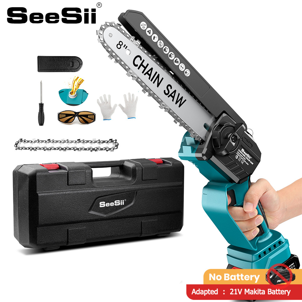 SEESII 8 Inch Brushless Electric Chainsaw Cordless Chain Saw Wood Cutting Garden Pruning Saw Tool Co