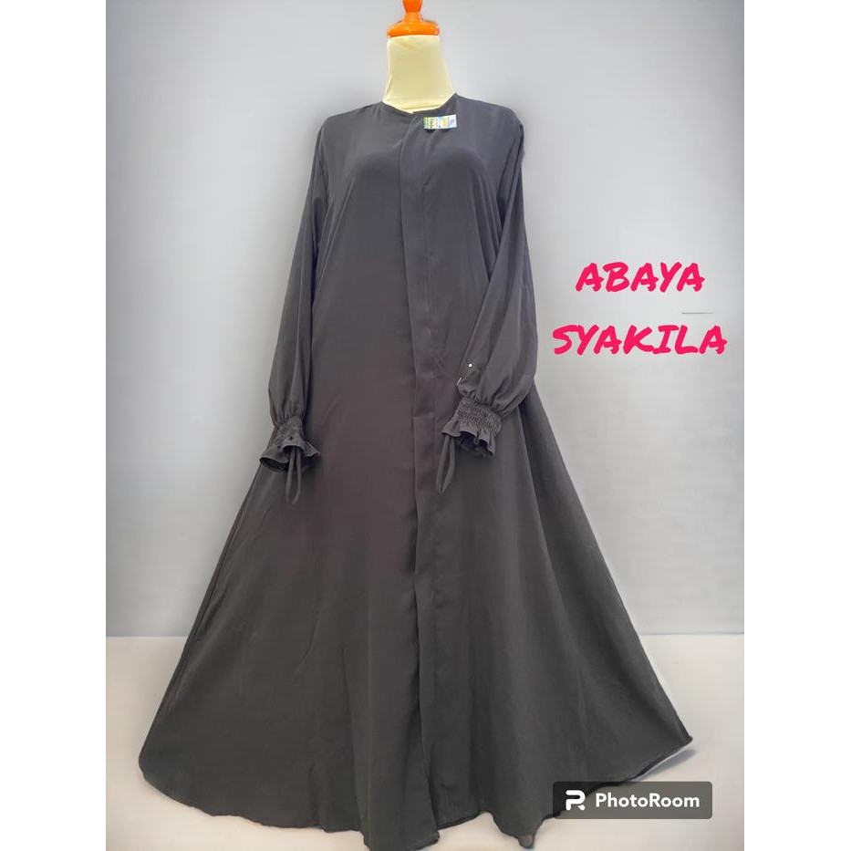 KirimCpT- Abaya Syakila Simple Gamis Hitam Polos By Griya Muslimah Temboro Syari Muslim Wanita
