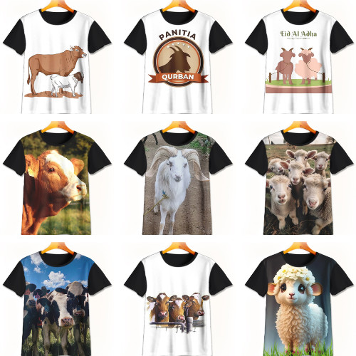 Kaos Hewan Qurban 3D Keren | Kaos Hewan Domba | Baju Sapi Murah Untuk Anak Umur 1-12 Tahun