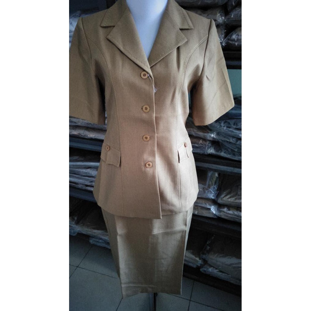 ORIGINAL Seragam Pns Coklat Pemda Stelan Lengan Pendek Dan Rok Pendek - Cokelat READY STOCK