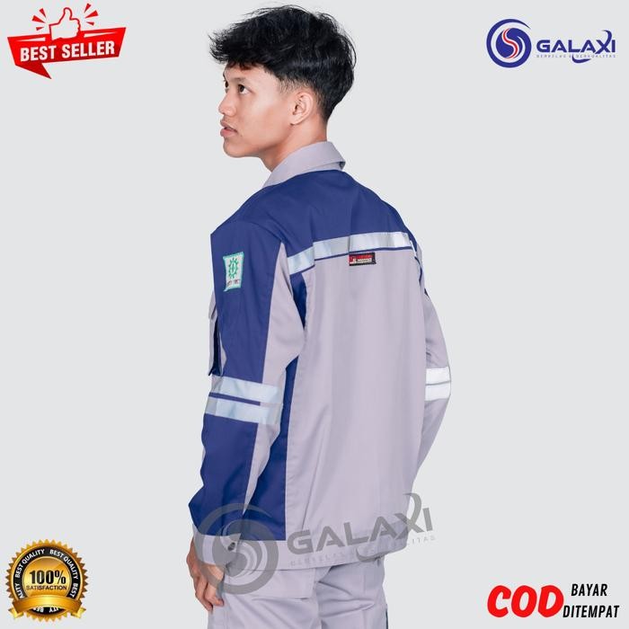 BERKUALITAS!! Wearpack safety Atasan Semi Jaket Abu Muda kombinasi Biru Benhur