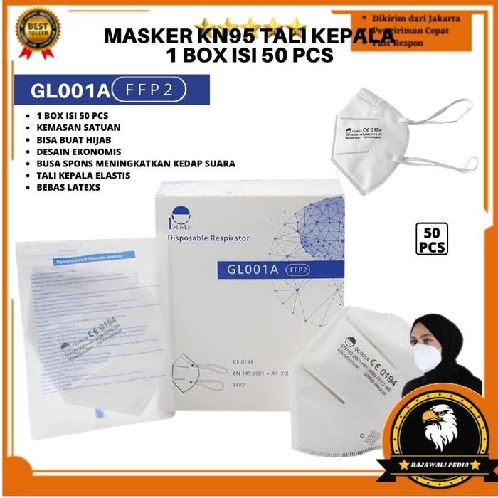 KJB Masker KN95 Hijab tali Headloop kemasan satuan isi 50Pcs