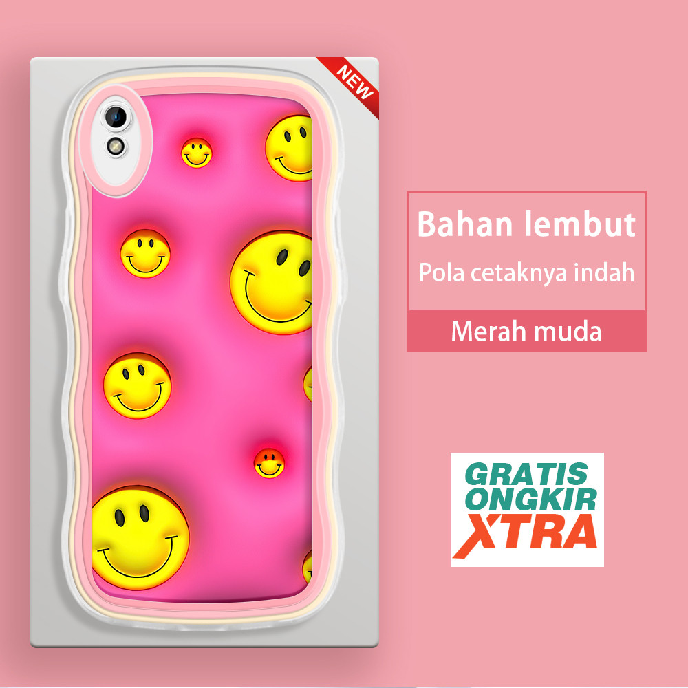 Casing HP Redmi 6 6A 7 8 8A Pro 9 9A 9I 9AT 9C 10A 10C 10 5G 13 13C POCO C65  Pola Smiley kuning 3D 