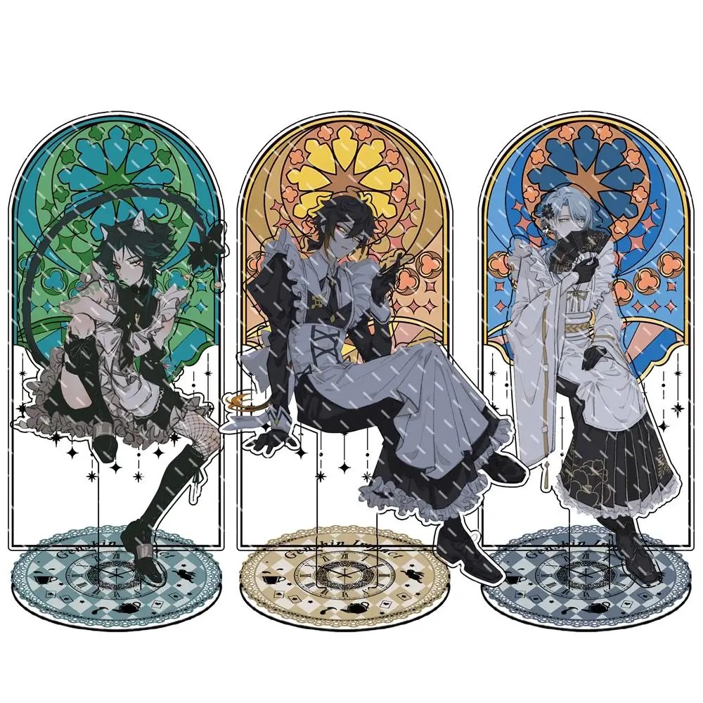 Game Genshin Impact Zhongli Diluc Xiao Venti Anime Double-Deck Acrylic Stand Maid Style Model Plate