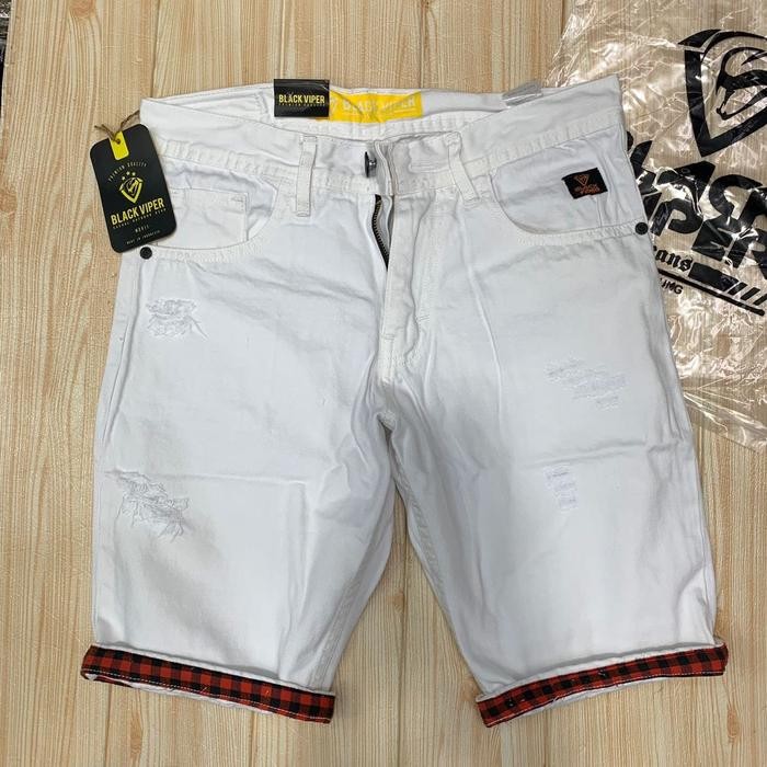 ftxr- Celana Pendek Jeans Sobek Pria Black Viper / Vlg Original Denim Terbaru