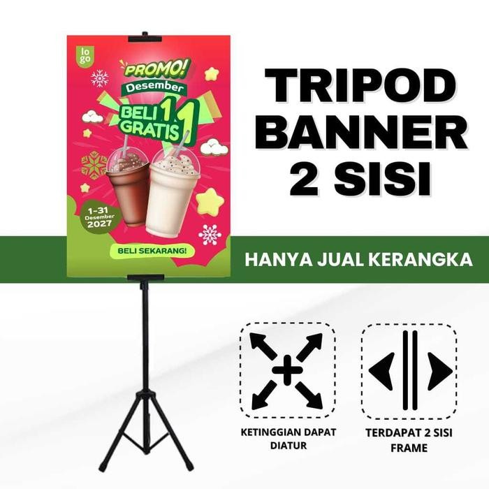 TERLARIS Tripod Banner 2 Sisi / Stng Banner Promosi / Tripod Stand Banner Berdiri / Tiang Banner 2