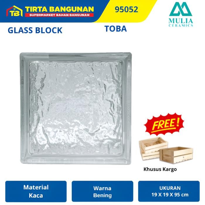 0x6t- Mulia 95052 Toba 19 X 19 X 9.5 Cm Glass Block Balok Kaca Glass Box Kayu Pintu