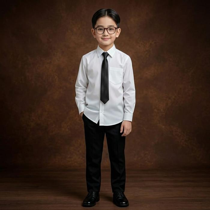 Setelan Anak Laki-Laki Seragam Hitam Putih Celana Formal Kemeja Putih Formal Usia 7-14 Tahun