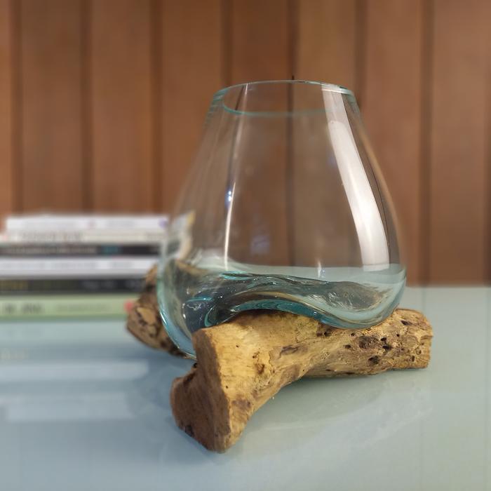 Leolle Bali Vas Bunga Kaca Tiup Wood Glass Terrarium Kaca Unik Dekorasi Meja Estetik Akuarium Mini