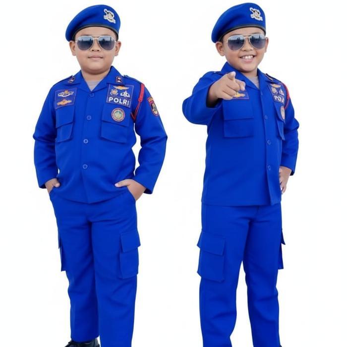 PDL Airud Polri Baju Karnaval Anak Pol Airud Warna Biru Komplit Emblem & Aksesoris Kostum Fashion Ri