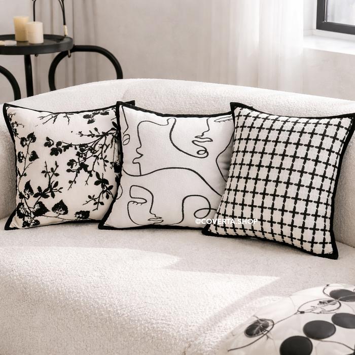 Sarung Bantal Sofa Minimalis Hitam Putih Monochrome Cushion Cover Motif Modern Scandinavian