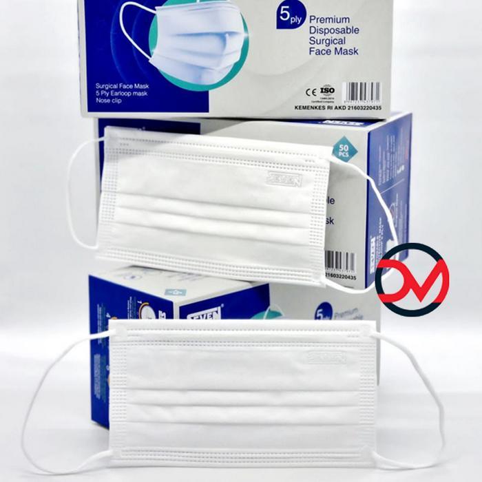 MASKER SEVEN PREMIUM SURGICAL 5PLY ISI 50 / MASKER MEDIS EARLOOP 5 PLY
