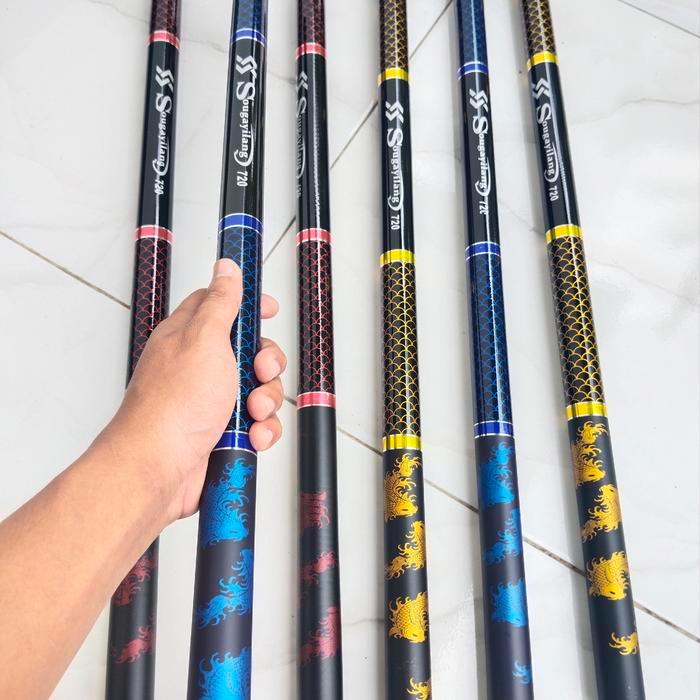 TERLARIS Tegek pancing 720cm 630cm 540cm 450cm 360cm,Joran Tegek pancing lentur READY