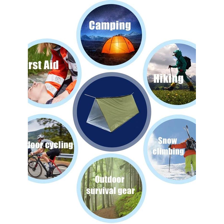 2 Person Emergency Shelter Bivy Survival Tent Kit Mylar Tube Tent Sleeping Bag Waterproof Outdoor