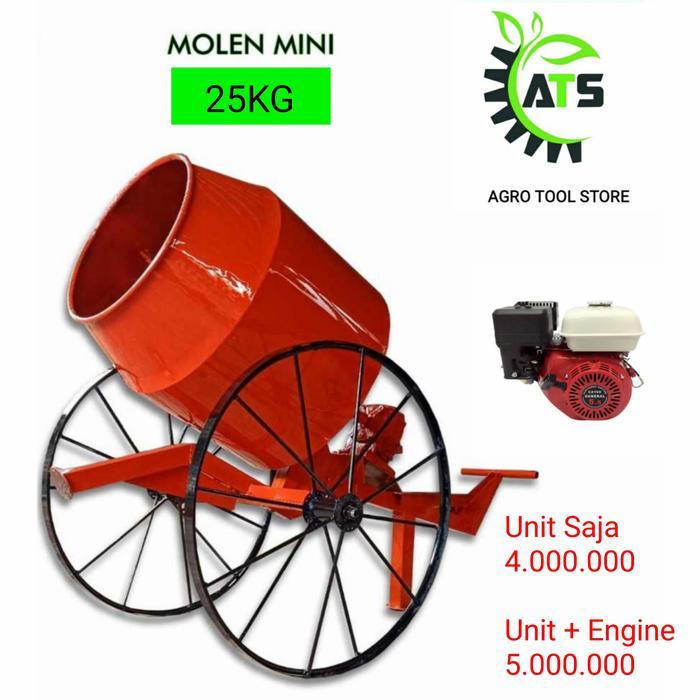 Mesin Molen Mini Pengaduk Semen 25kg Kilogram Penggiling Cor 25 kg - Unit + Engine