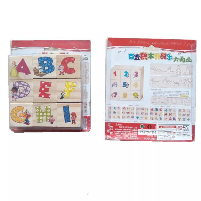 Mainan Puzzle Kubus Angka & Abc - Mainan Kayu Kubus 3D