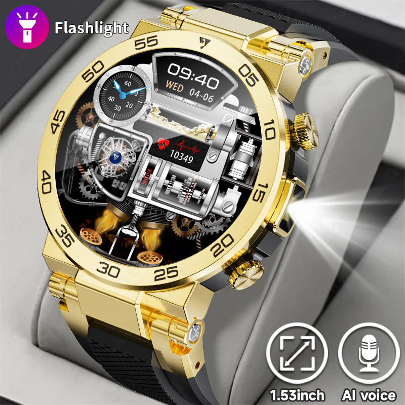 LIGE Fashion LED Flashlight Smart Watch For Men Custom Watch Face Bluetooth Call Bracelet Sport