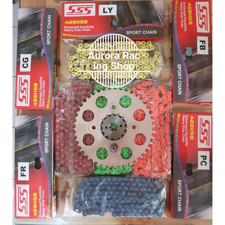 Gear Set Sss 428 Satria Fu New - Face Lift + Rantai Sss Hsb Warna