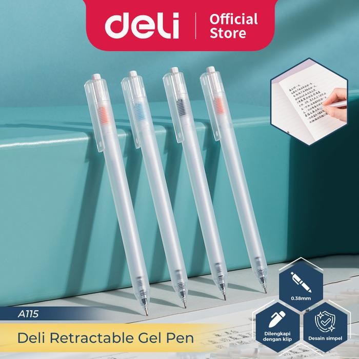 

Deli Retractable Gel Pen/Pulpen Cetek 0.38 mm Isi 12 pcs A115-Black-12