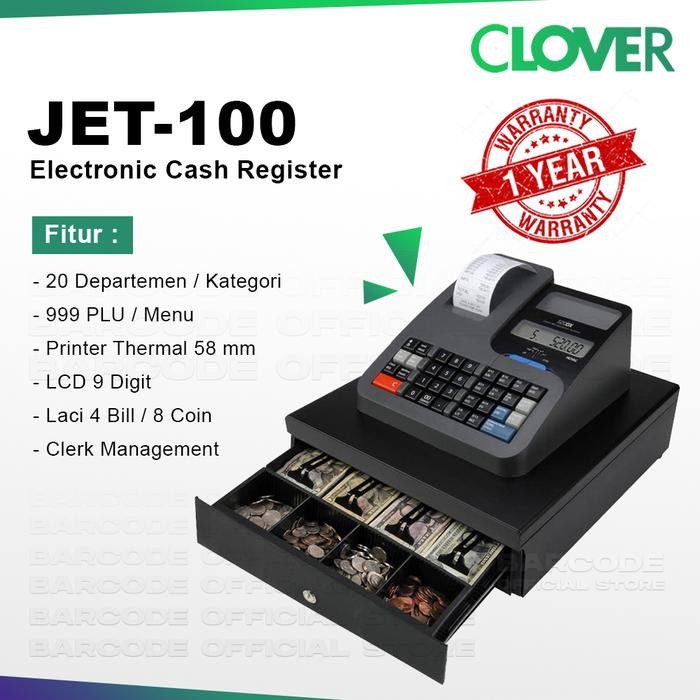 

MESIN KASIR CASH REGISTER CLOVER JET-100 SERIES ALL IN ONE JET100
