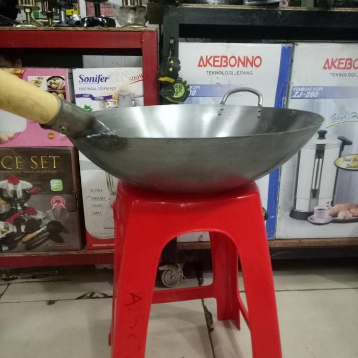 Bisa Grab Wajan Nasi Goreng Baja Putih Hongkong Gagang Kayu Dm 40Cm Anti Lengket