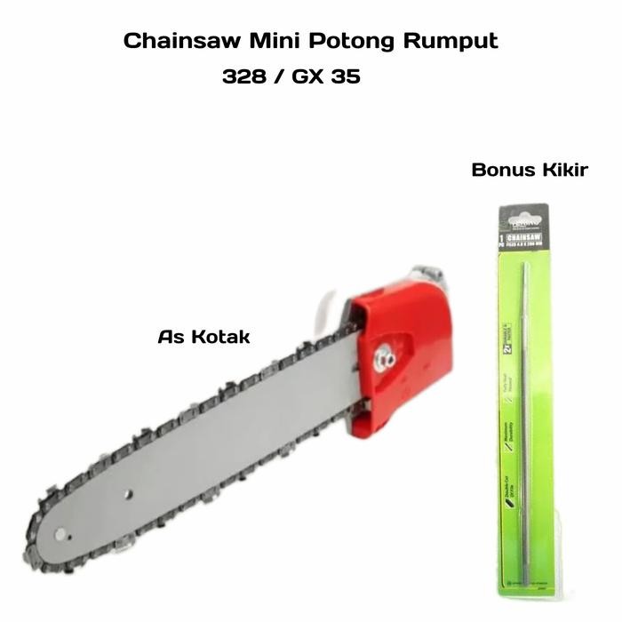 Chainsaw Mini Potong Rumput 328 Model petak Bonus kikir