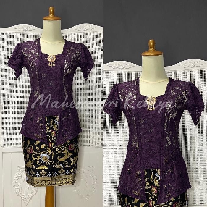 Kebaya Bali Set Brukat Lilit Ungu Juwet Rok Pendek