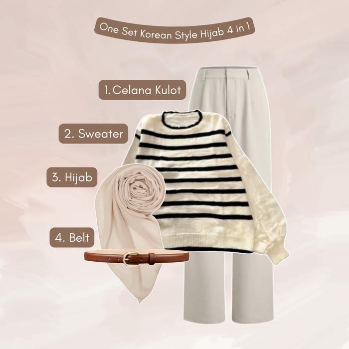 mul Outfit Hijab Satu Set Sweater - Celana - Hibab Bella Square - Belt Casual OOTD Wanita Kekinian -